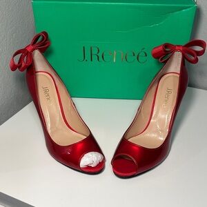 J.Renee Red Peep Toe Heels- Ellassee red patent.